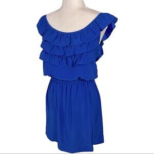 Amanda Uprichard 100% Silk Cobalt Blue Sleeveless Ruffle Party Mini Dress Medium